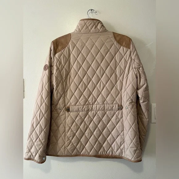 Ralph Lauren Diamond Quilted Barn Jacket With Faux Leather Trim Oatmeal Size M - Picture 3 of 13